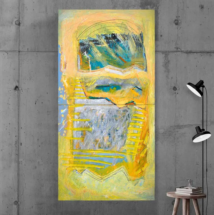 Modern art, large format abstract diptych painting